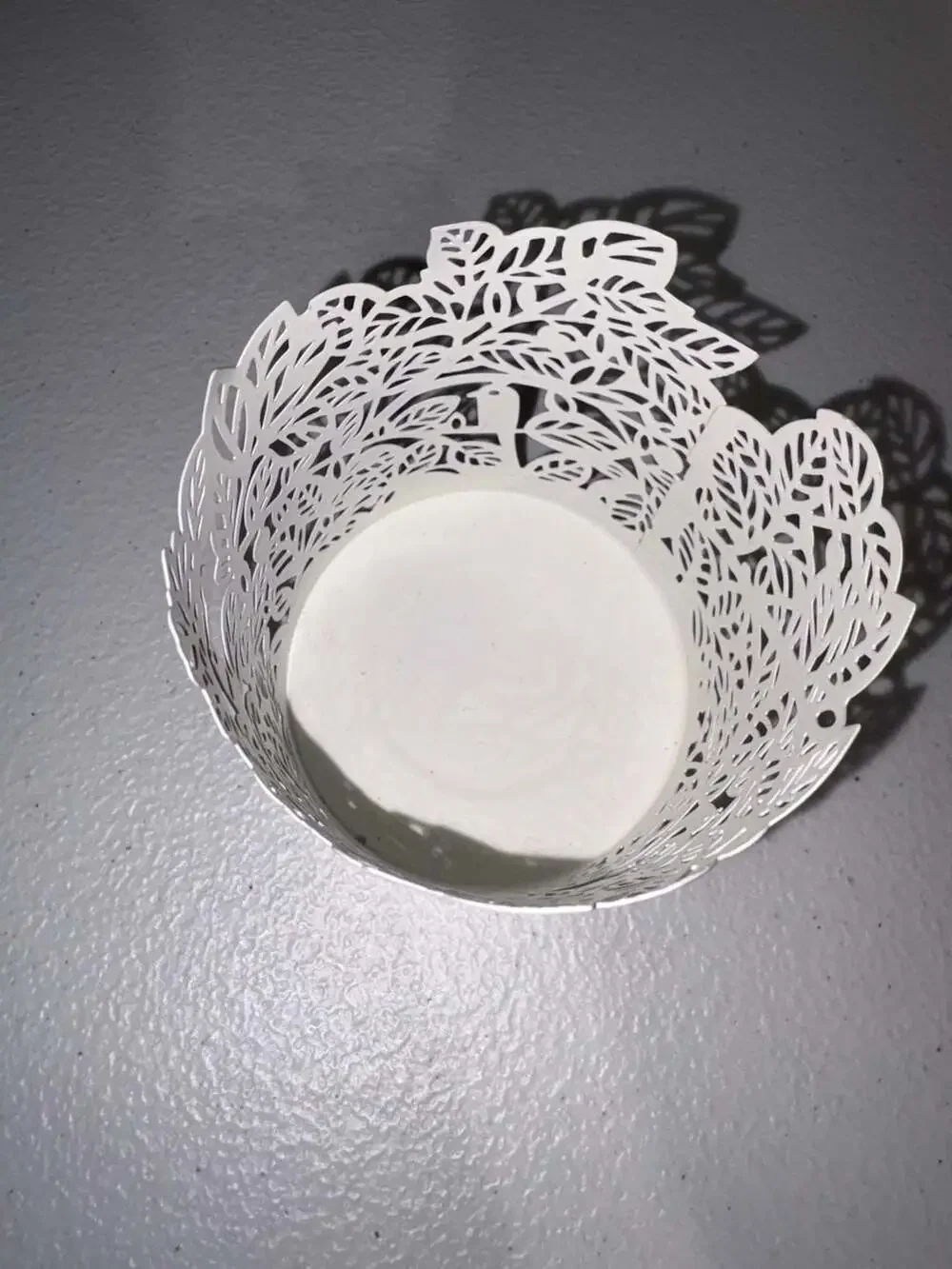 IKEA SAMVERKA Tealight Candle Holder in White Laser-Cut Steel with Leaf and Bird